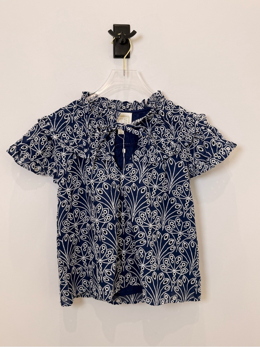 Sail To Sable Flutter Sleeve Eyelet Top in Navy